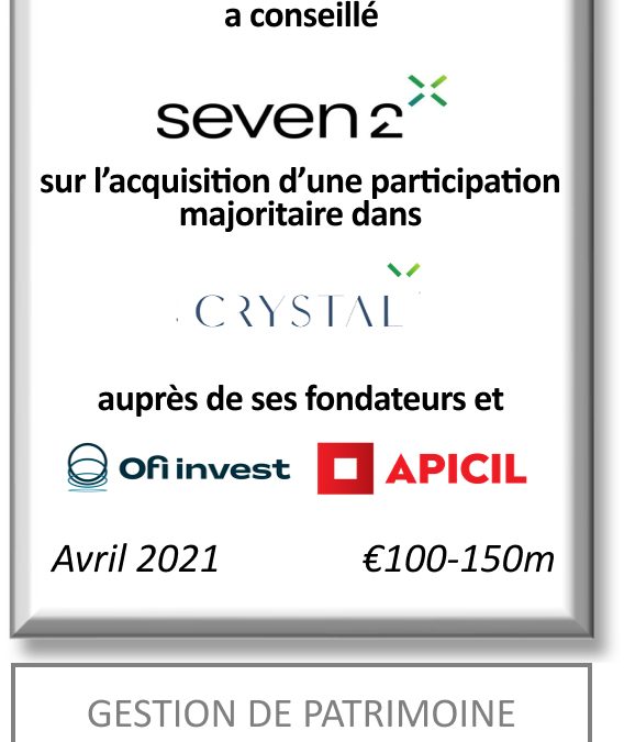 FIG Partners a conseillé Apax Partners pour l’acquisition d’une participation majoritaire dans Groupe Crystal