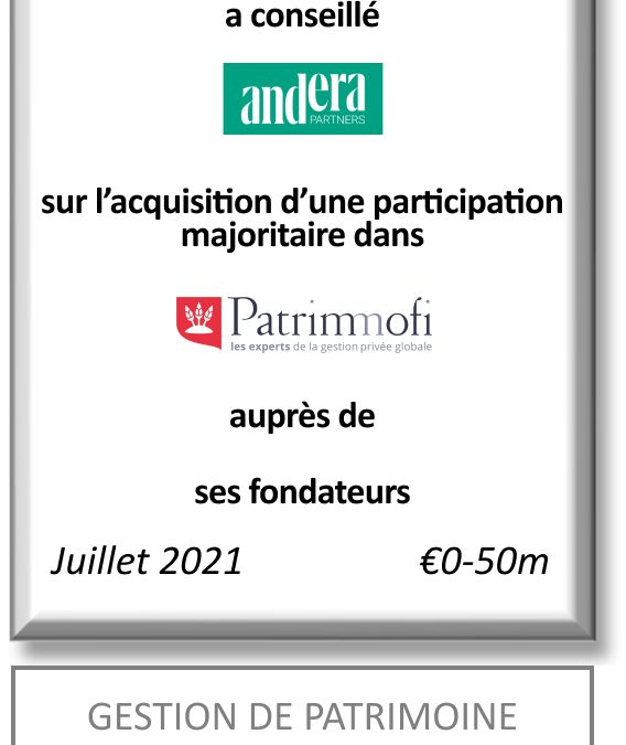 FIG Partners a conseillé Andera Partners dans le cadre du partenariat stratégique avec Patrimmofi