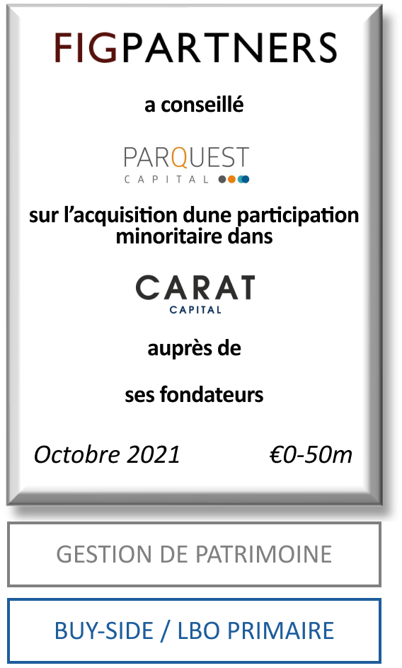 FIG Partners a conseillé Parquest Capital dans le cadre de son entrée au capital de Carat Capital