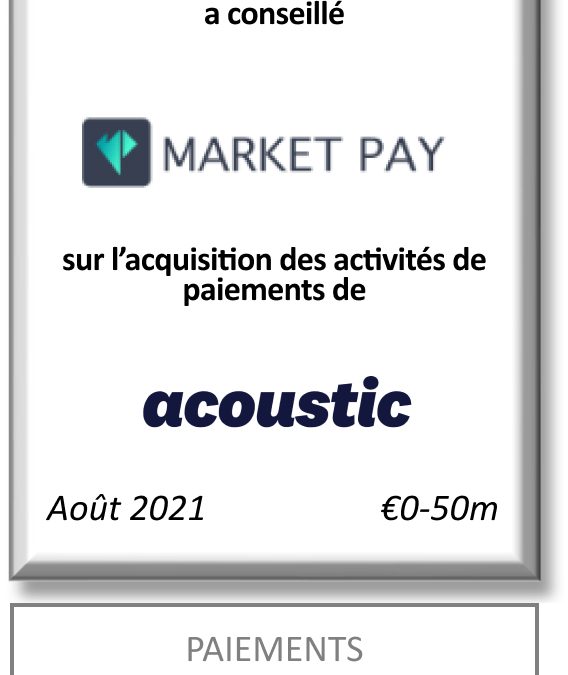 FIG Partners a conseillé Market Pay et AnaCap Financial Partners dans le cadre de l’acquisition des activités de paiements d’Acoustic