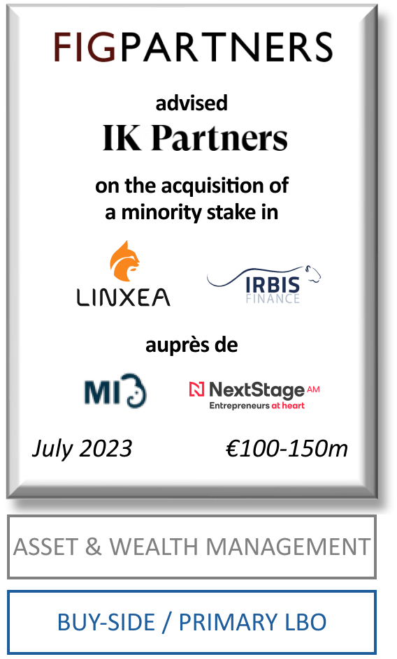 FIG Partners advised IK Partners on its investment in Irbis / Linxea 30 May 2023